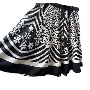 J Gee Womens Black‎ White Paisley Cotton Midi Skirt Elastic Waist Large Boho